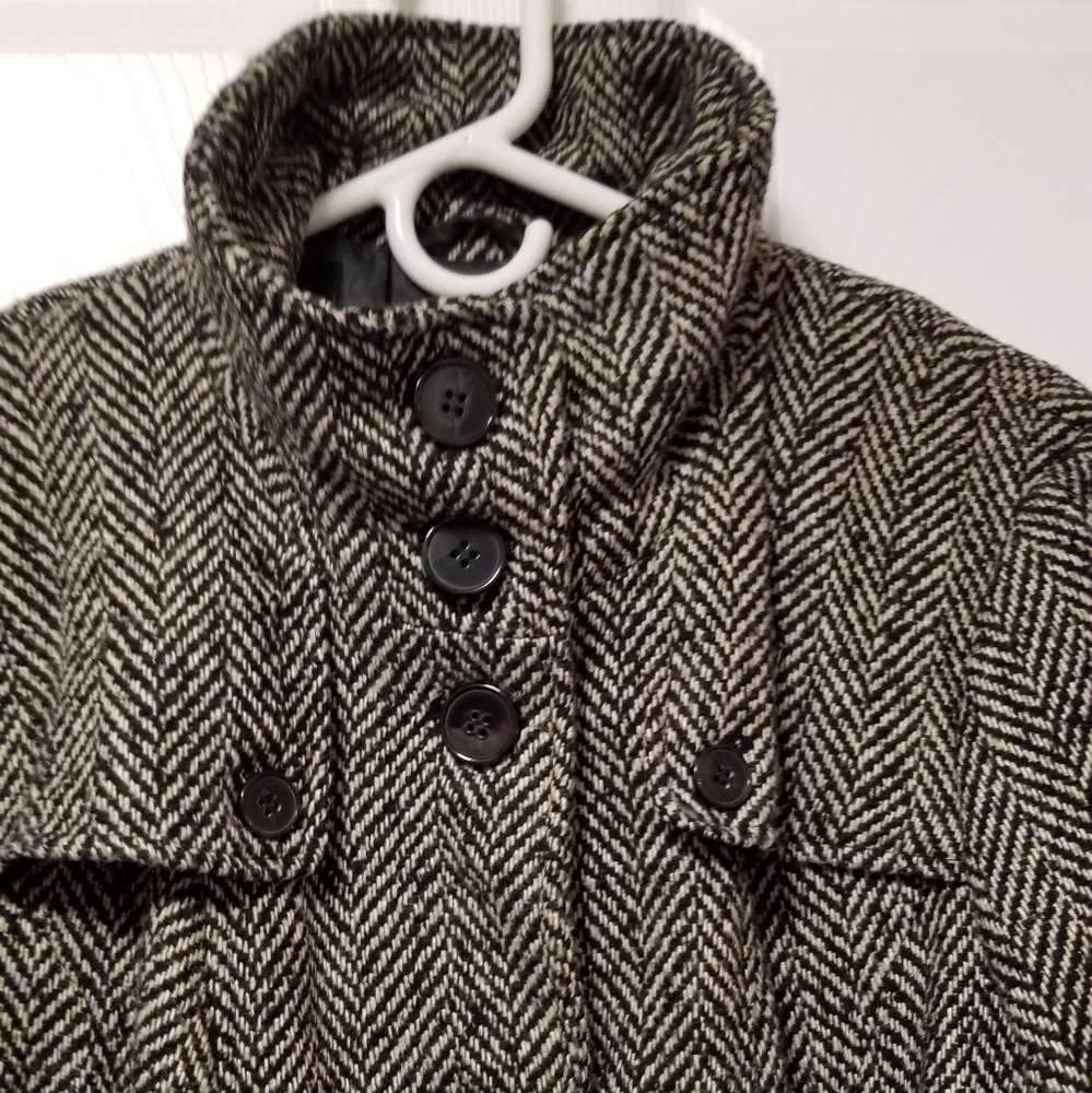 Nicole Miller Coat, Black and White Herringbone - Picture 6 of 9